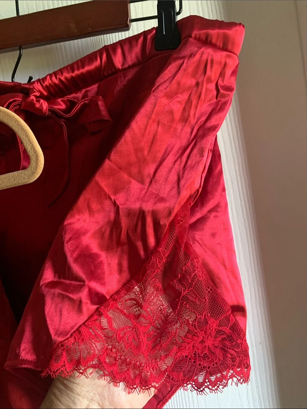 Lace-Trim Satin Camisole & Shorts Pajama Set - Red
